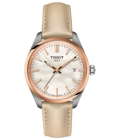 Shop Tissot Unisex Swiss Pr 100 Cream Leather Strap Watch 34mm In No Color