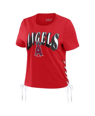 Wear By Erin Andrews Red Los Angeles Angels Side Lace-up Cropped T-shirt In Red