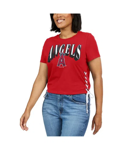 Shop Wear By Erin Andrews Women's  Red Los Angeles Angels Side Lace-up Cropped T-shirt