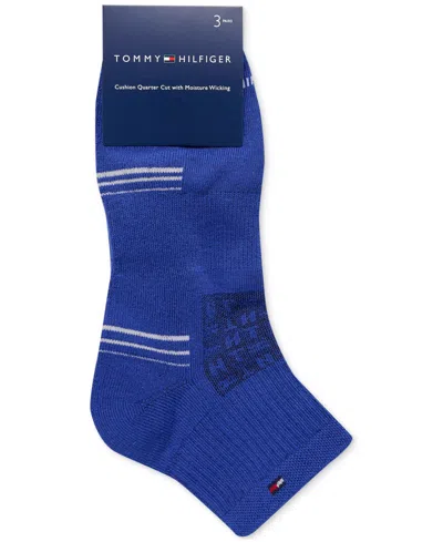 Shop Tommy Hilfiger Men's Cushioned Quarter Length Socks, Assorted Patterns, Pack Of 3 In Blue