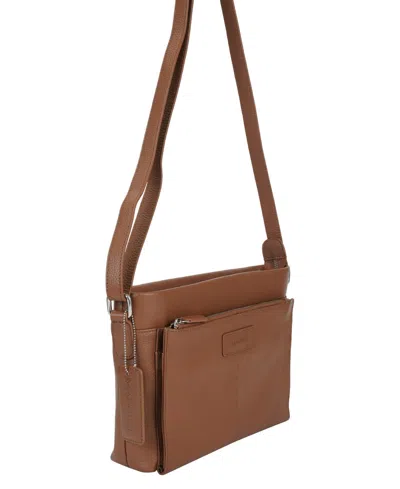 Mancini Pebble Loretta Leather Crossbody Handbag With Organizer In Camel