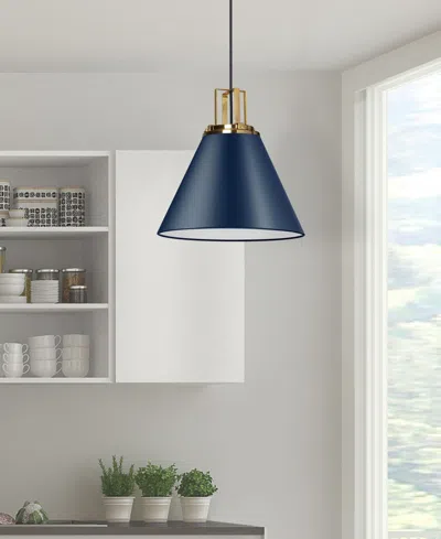 Dainolite 16.5" Metal Sonus 1 Light Pendant In Cobalt Blue,aged Brass