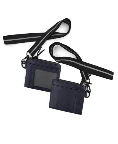 Kenneth Cole Reaction Men's Getaway Card Case Wallet With Removable Lanyard In Navy Blue