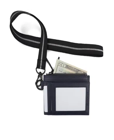 Shop Kenneth Cole Reaction Men's Getaway Card Case Wallet With Removable Lanyard In Navy Blue