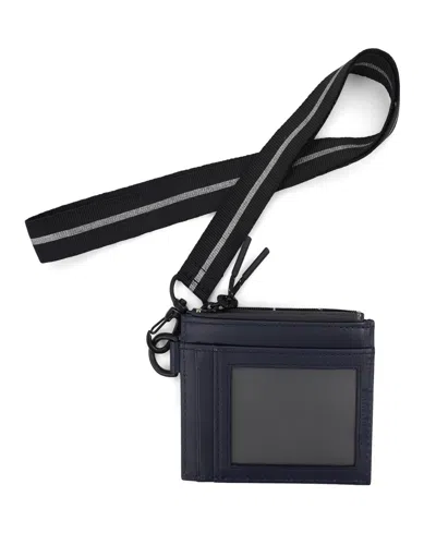 Shop Kenneth Cole Reaction Men's Getaway Card Case Wallet With Removable Lanyard In Navy Blue