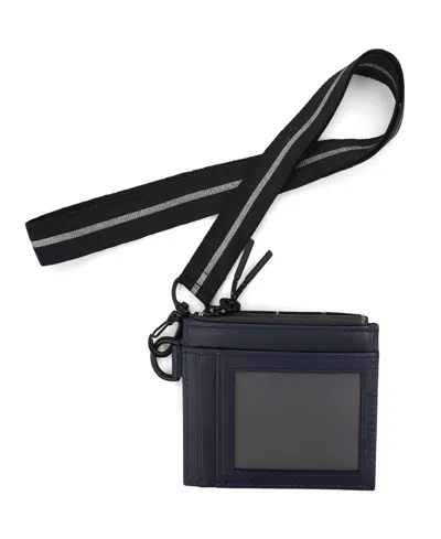 Kenneth Cole Reaction Men's Getaway Card Case Wallet With Removable Lanyard In Navy Blue