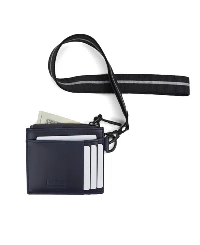 Shop Kenneth Cole Reaction Men's Getaway Card Case Wallet With Removable Lanyard In Navy Blue