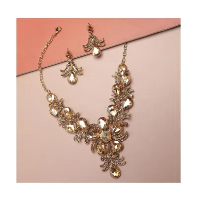 Sohi Women's Gold Teardrop Cluster Necklace And Earrings (set Of 2) In Gold