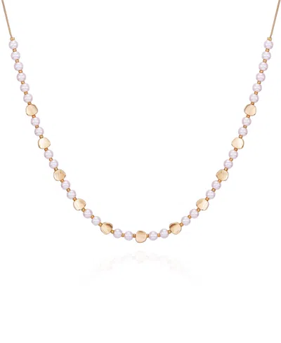 T Tahari Gold-tone Imitation Pearl Long Statement Necklace In Gold