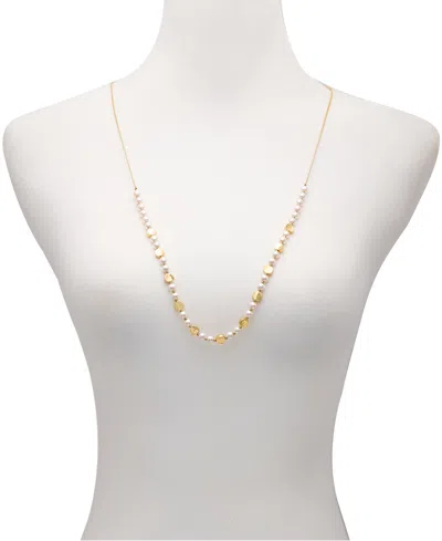 T Tahari Gold-tone Imitation Pearl Long Statement Necklace In Gold