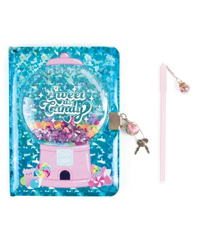 Make It Real Bubble Gum Glitter Locking Journal With Pen In Multi