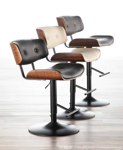Lumisource Lombardi Mid-century Modern Adjustable Barstool In Faux Leather By  In Walnut,black
