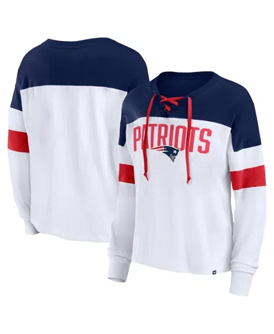 Fanatics Women's  White, Navy New England Patriots Even Match Lightweight Lace-up Long Sleeve Top In White,navy