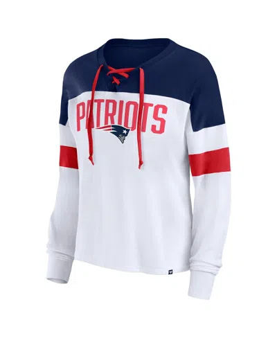 Fanatics Women's  White, Navy New England Patriots Even Match Lightweight Lace-up Long Sleeve Top In White,navy