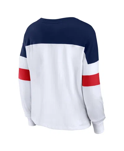Fanatics Women's  White, Navy New England Patriots Even Match Lightweight Lace-up Long Sleeve Top In White,navy