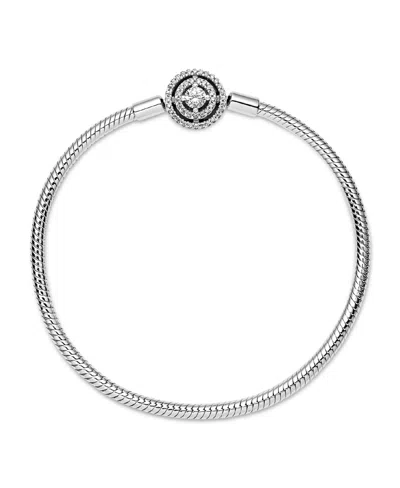 Pandora Moments Cubic Zirconia Sterling Silver Halo Snake Chain Bracelet In Silver