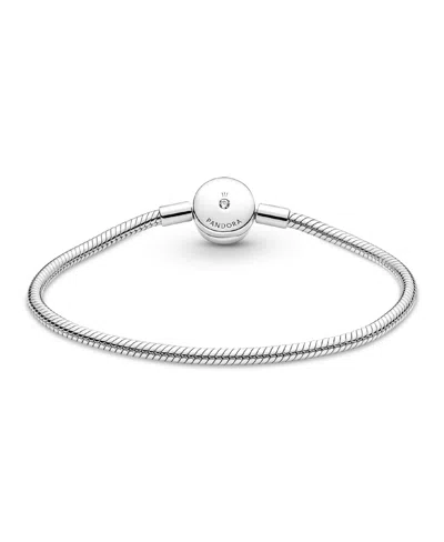 Pandora Moments Cubic Zirconia Sterling Silver Halo Snake Chain Bracelet In Silver