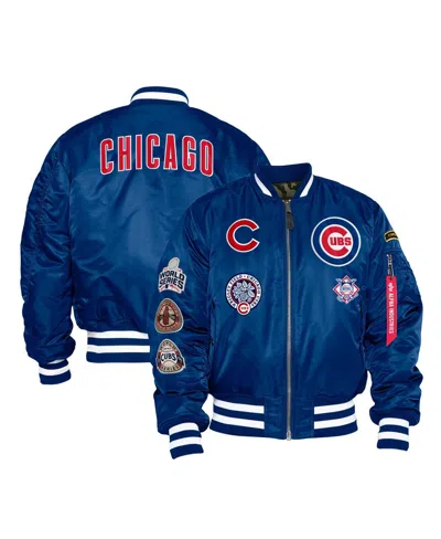 Shop New Era Men's  X Alpha Industries Royal Chicago Cubs Reversible Full-zip Bomber Jacket