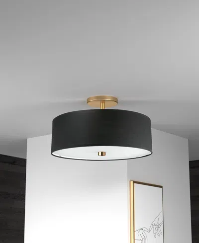 Dainolite 9.25" Fabric, Metal Everly 3 Light Semi-flush Mount With Shade In Black,aged Brass