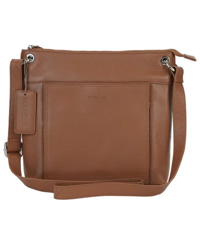 Shop Mancini Pebble Trish Leather Crossbody Handbag With Organizer In Camel