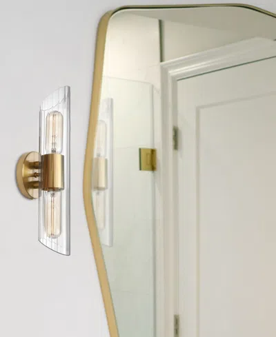 Dainolite 4.75" Glass, Metal Samantha 2 Light Short Vanity Light With Fluted Glass In Clear,aged Brass
