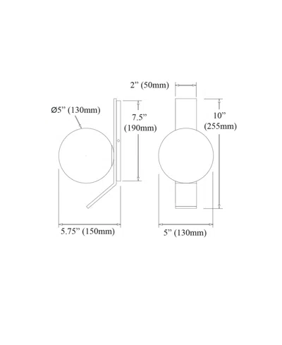Dainolite 10" Glass, Metal Valemont Small Wall Sconce With Glass In Matte Black,opal White
