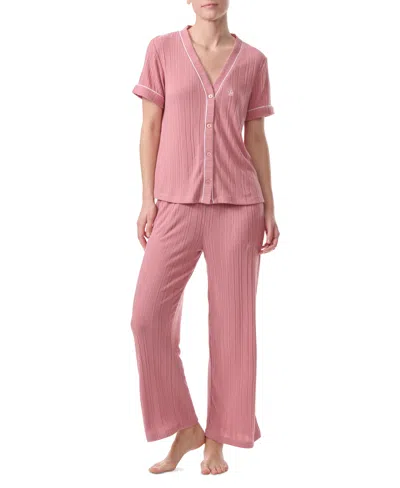 Shop Tommy Hilfiger Women's 2-pc. Short-sleeve Pajamas Set In Teaberry Blossom