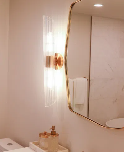 Shop Dainolite 4.75" Glass, Metal Samantha 2 Light Tall Vanity Light With Fluted Glass In Clear,aged Brass