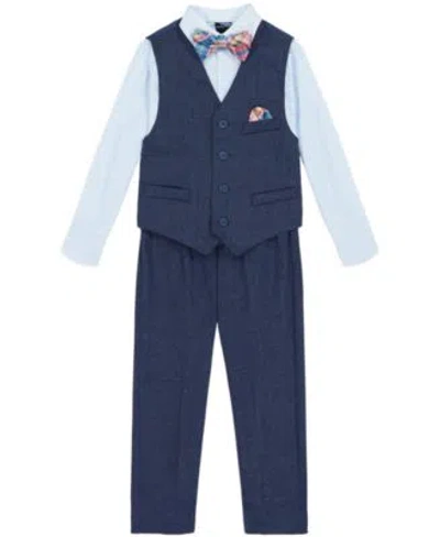 Shop Nautica Baby Toddler Little Boys Striated Shirt Vest Bow Tie Pants 4 Piece Set In Dark Blue