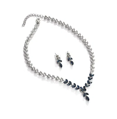 Sohi Women's Blue Stone Leaf Necklace And Earrings (set Of 2) In Blue
