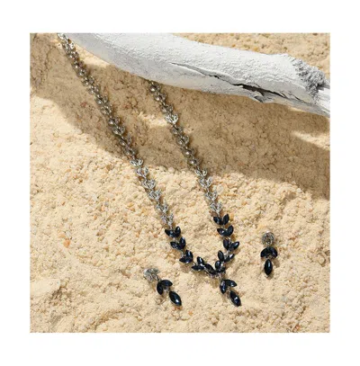 Sohi Women's Blue Stone Leaf Necklace And Earrings (set Of 2) In Blue
