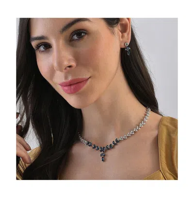 Sohi Women's Blue Stone Leaf Necklace And Earrings (set Of 2) In Blue