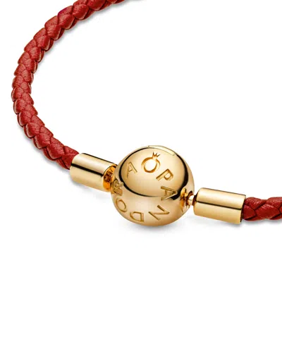 Pandora Moments 14k Gold-plated Red Woven Leather Bracelet In Leather