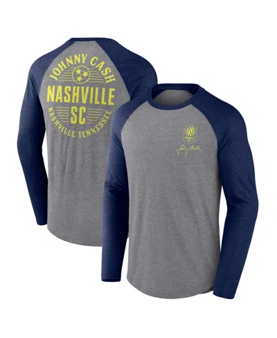 Shop Fanatics Men's  Heather Gray Nashville Sc X Johnny Cash Lines Tri-blend Raglan Long Sleeve T-shirt