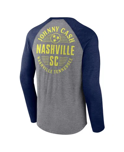 Shop Fanatics Men's  Heather Gray Nashville Sc X Johnny Cash Lines Tri-blend Raglan Long Sleeve T-shirt