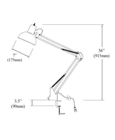 Dainolite 36" Metal Spring Balanced Gloss Clamp-on Task Lamp In Black