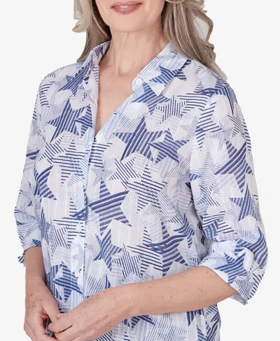 Shop Alfred Dunner Petite All American Stars And Stripe Button Down Blouse In Blue