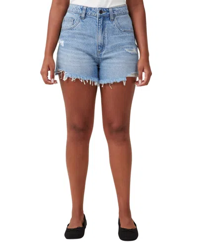 Shop Cotton On Women's Curvy High Mom Denim Shorts In Breeze Blue Rip