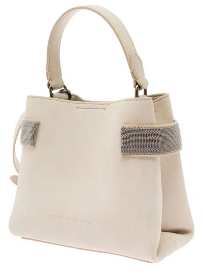 Shop Brunello Cucinelli White Crossbody Bag With Precious Bands In Leather Woman In Beige