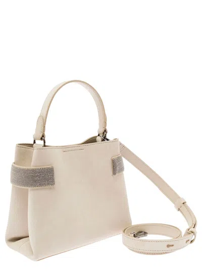 Shop Brunello Cucinelli White Crossbody Bag With Precious Bands In Leather Woman In Beige