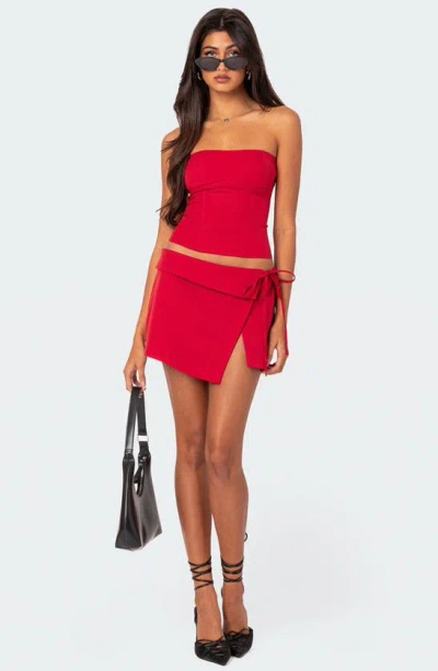 Shop Edikted Selena Lace-up Strapless Corset Top In Red