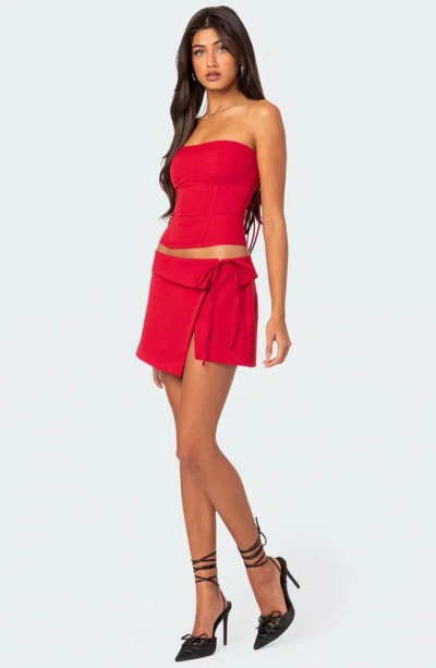 Edikted Selena Lace-up Strapless Corset Top In Red