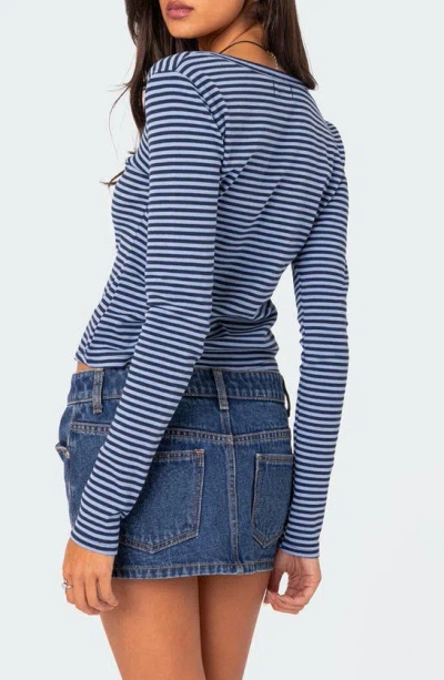 Edikted Jocelyn Stripe Stretch Cotton Top In Blue