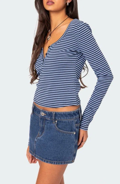 Shop Edikted Jocelyn Stripe Stretch Cotton Top In Blue