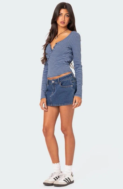 Shop Edikted Jocelyn Stripe Stretch Cotton Top In Blue