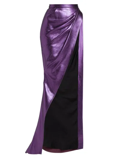 Shop Laquan Smith Women's Metallic Leather Maxi Skirt In Grape