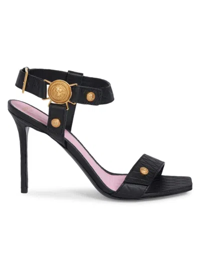Shop Balmain Women's Eva Embossed Leather Sandals In Noir