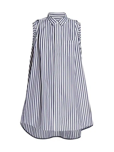 Shop Sacai Women's Striped Oversized Shirtdress In Navy Stripe
