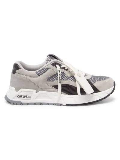 Shop Off-white Men's Kick Off Leather Low-top Sneakers In Grey Anthracite