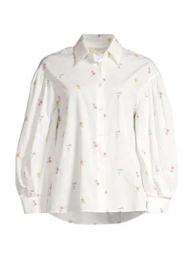 Shop Weekend Max Mara Women's Villar Ditsy Floral Embroidered Blouson-sleeve Shirt In White Romantic
